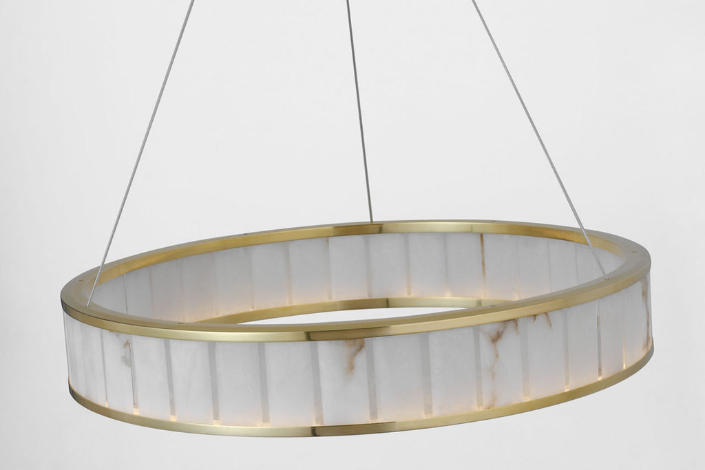 Iterna 30" Ring Chandelier | Antique-Burnished Brass | Alabaster