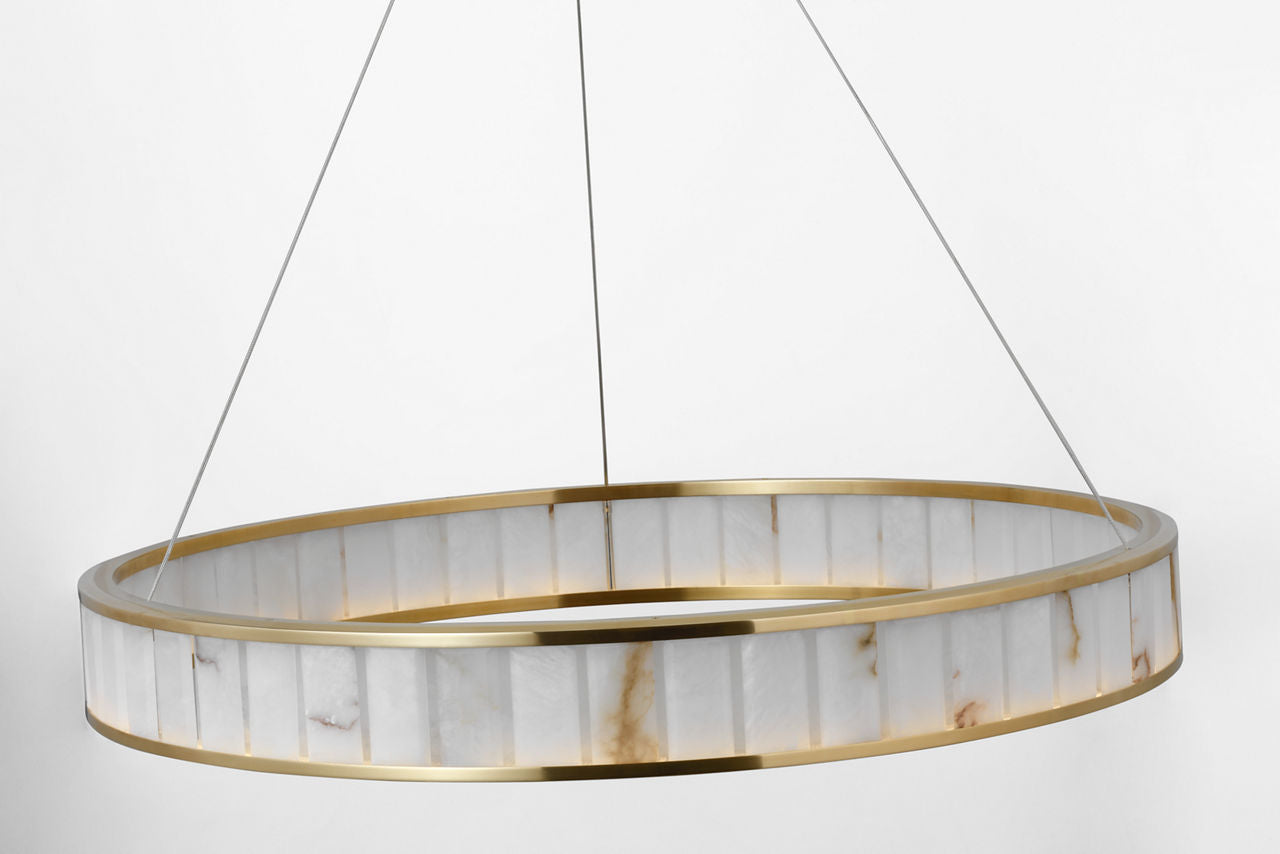 Iterna 40" Ring Chandelier | Antique-Burnished Brass | Alabaster