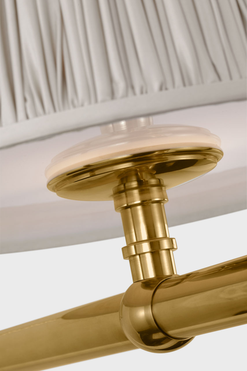 Marion 56" Linear Chandelier | Antique-Burnished Brass | Champage Silk Pleated Shades