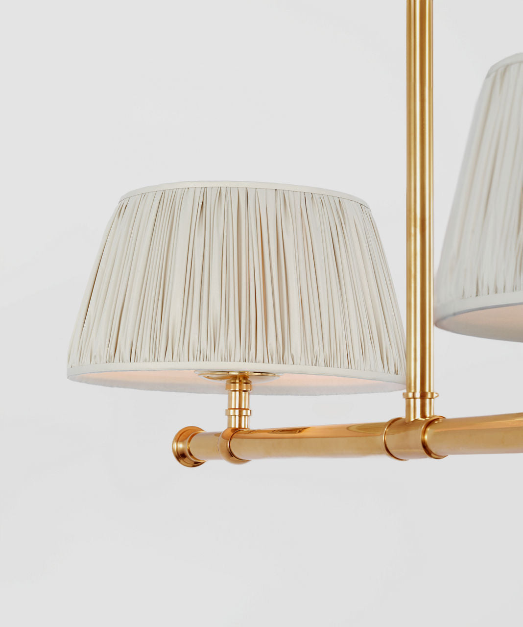 Marion 56" Linear Chandelier | Antique-Burnished Brass | Champage Silk Pleated Shades