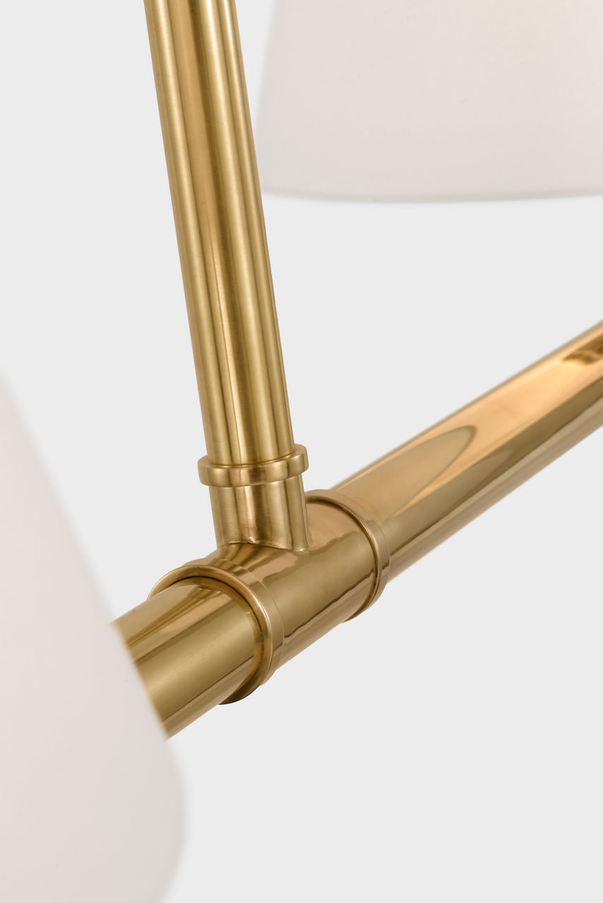Marion 56" Linear Chandelier | Antique-Burnished Brass | Linen Shades