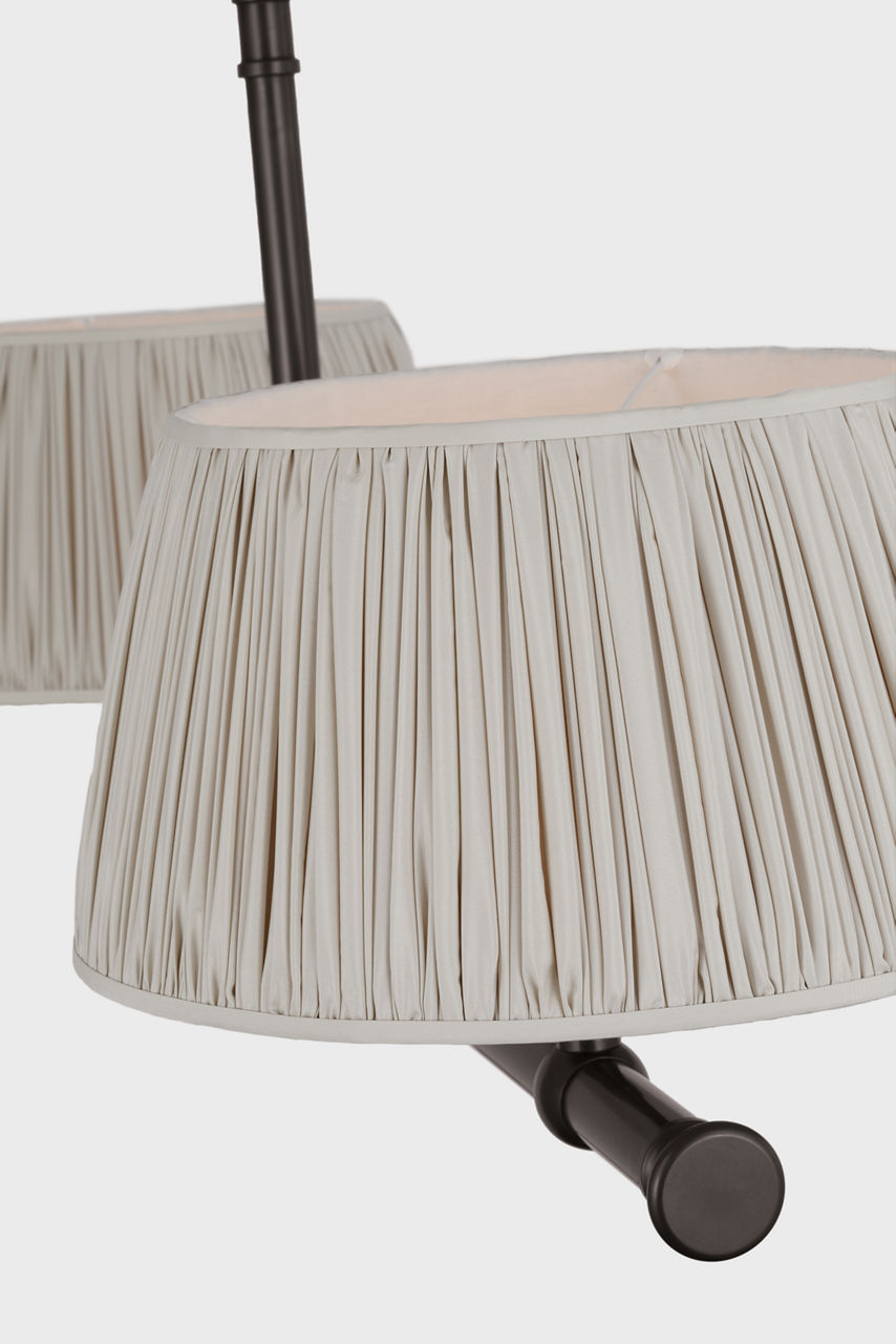 Marion 56" Linear Chandelier | Bronze | Champage Silk Pleated Shades