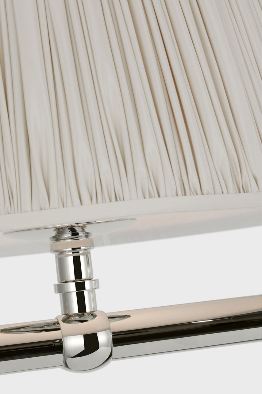 Marion 56" Linear Chandelier | Polished Nickel | Champage Silk Pleated Shades