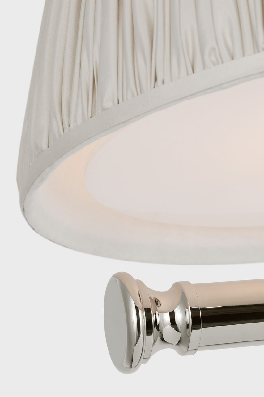 Marion 56" Linear Chandelier | Polished Nickel | Champage Silk Pleated Shades
