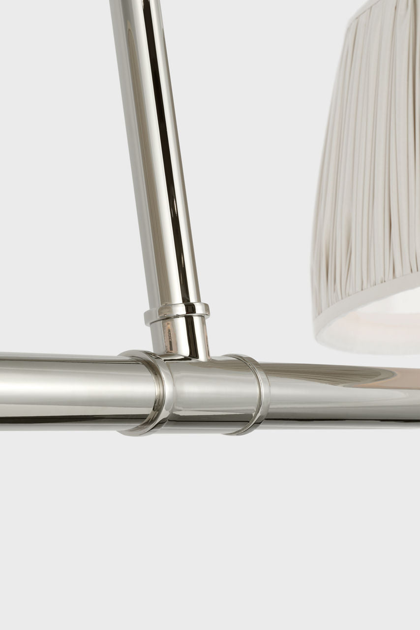 Marion 56" Linear Chandelier | Polished Nickel | Champage Silk Pleated Shades
