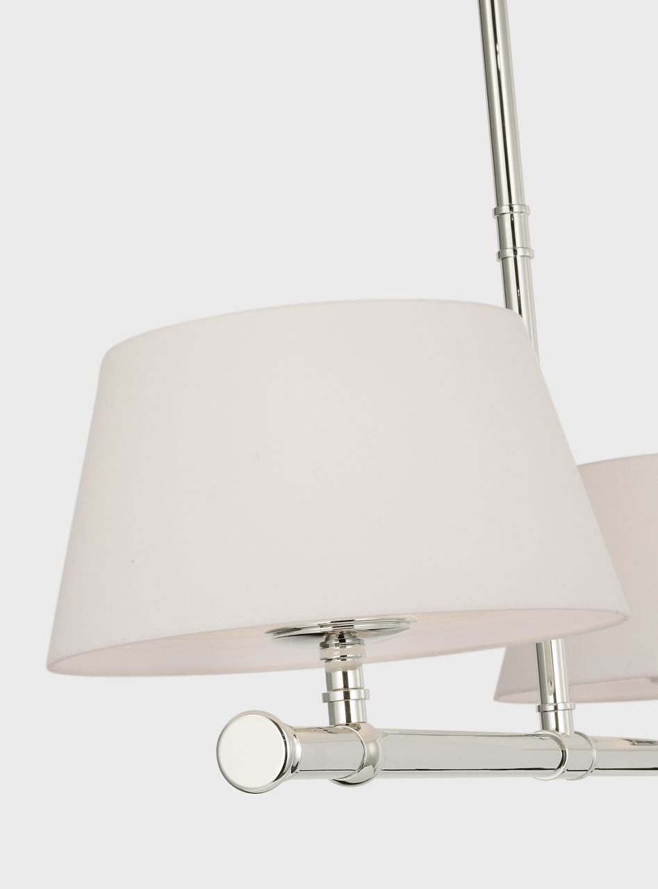 Marion 56" Linear Chandelier | Polished Nickel | Linen Shades