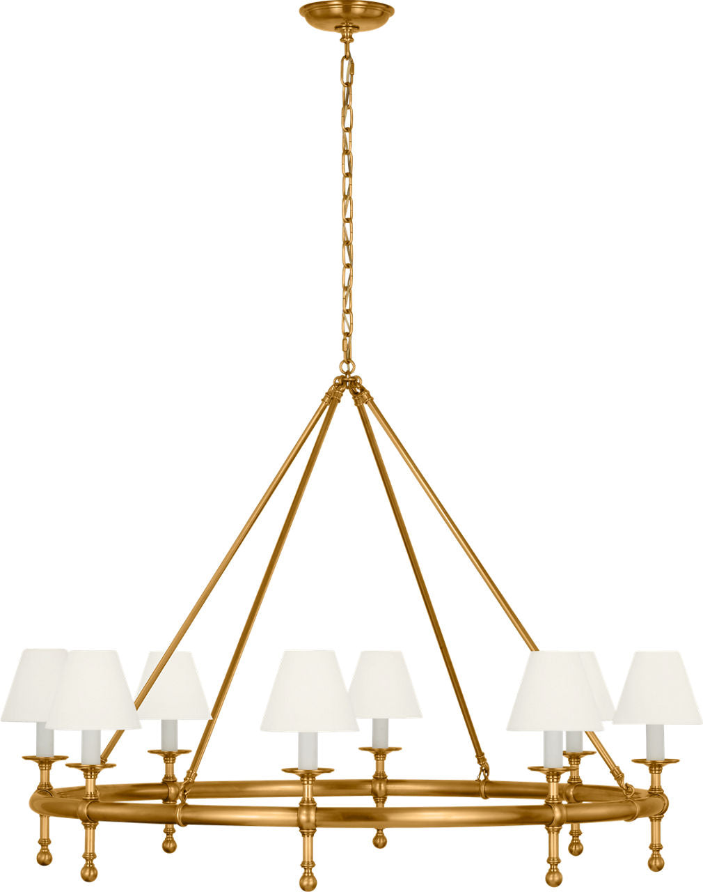 Classic 42" Ring Chandelier | Antique-Burnished Brass | Linen Shades