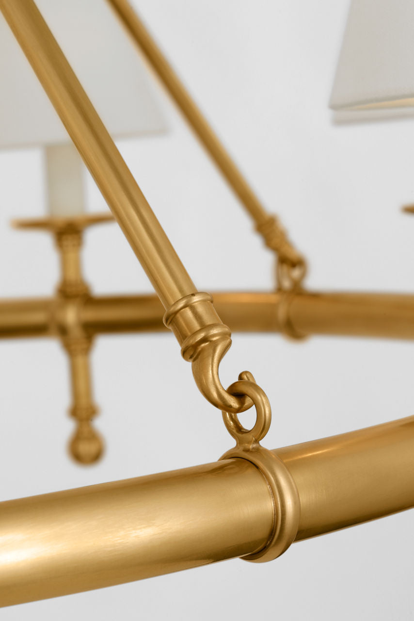 Classic 42" Ring Chandelier | Antique-Burnished Brass | Linen Shades