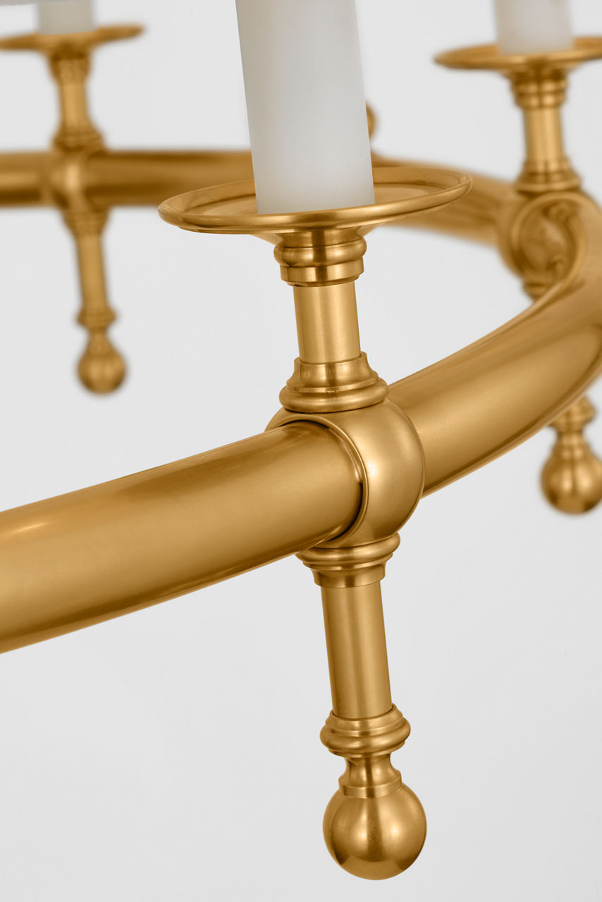 Classic 42" Ring Chandelier | Antique-Burnished Brass | Linen Shades