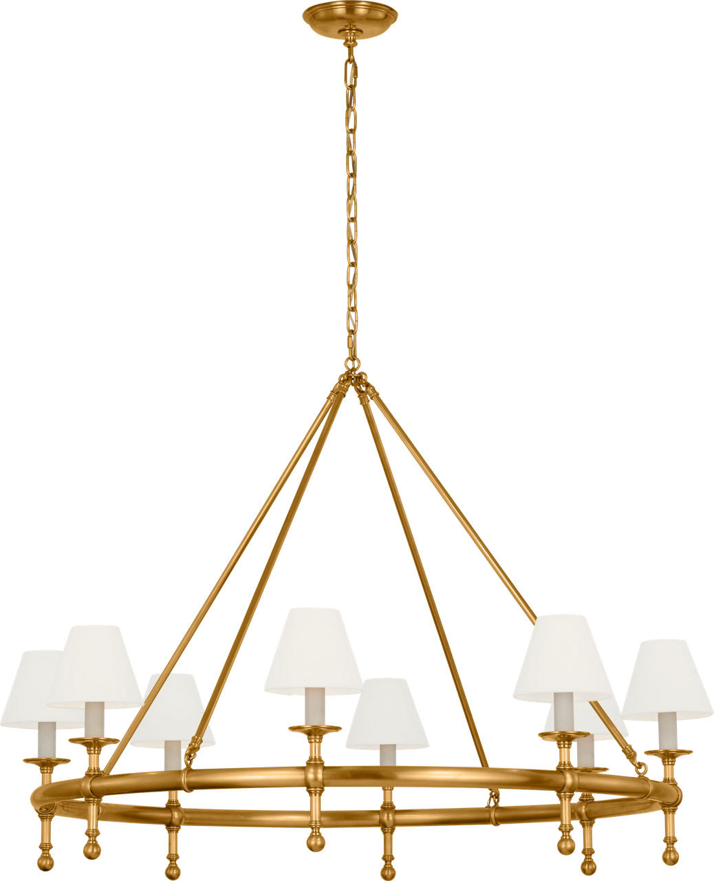 Classic 42" Ring Chandelier | Antique-Burnished Brass | Linen Shades