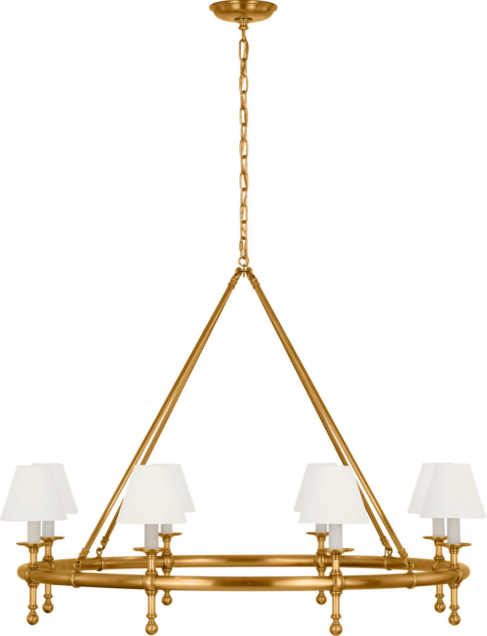 Classic 42" Ring Chandelier | Antique-Burnished Brass | Linen Shades