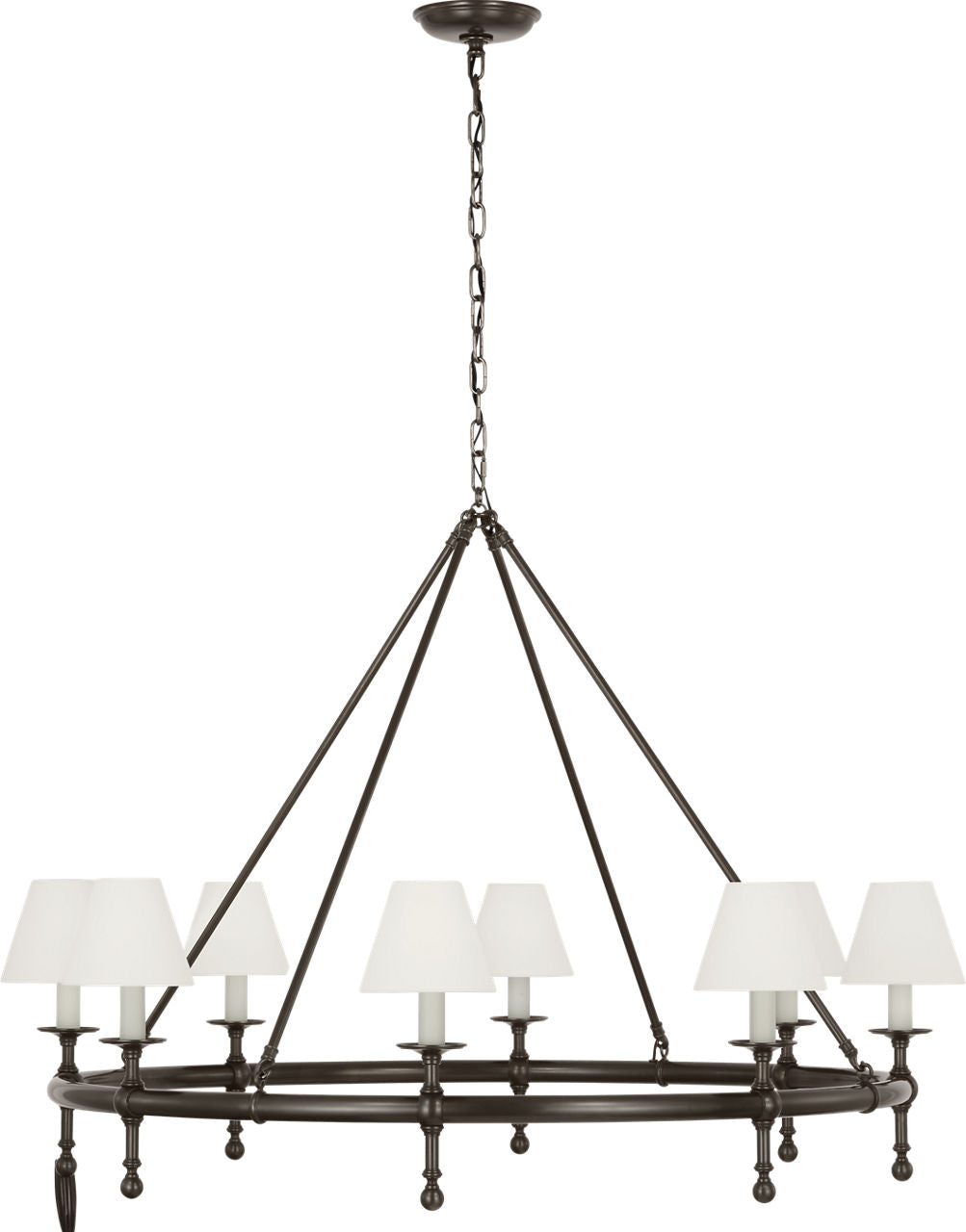 Classic 42" Ring Chandelier | Bronze | Linen Shades