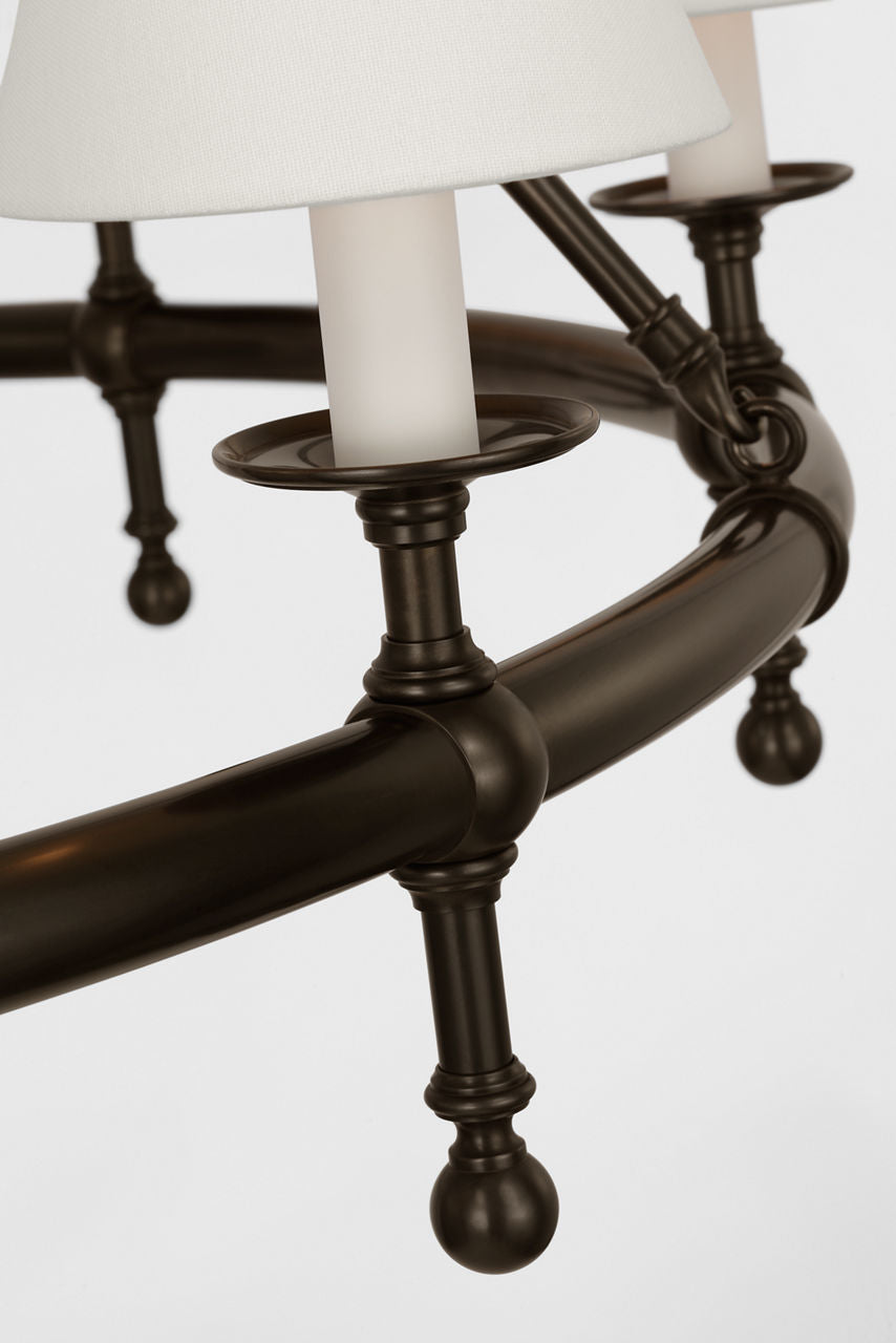 Classic 42" Ring Chandelier | Bronze | Linen Shades