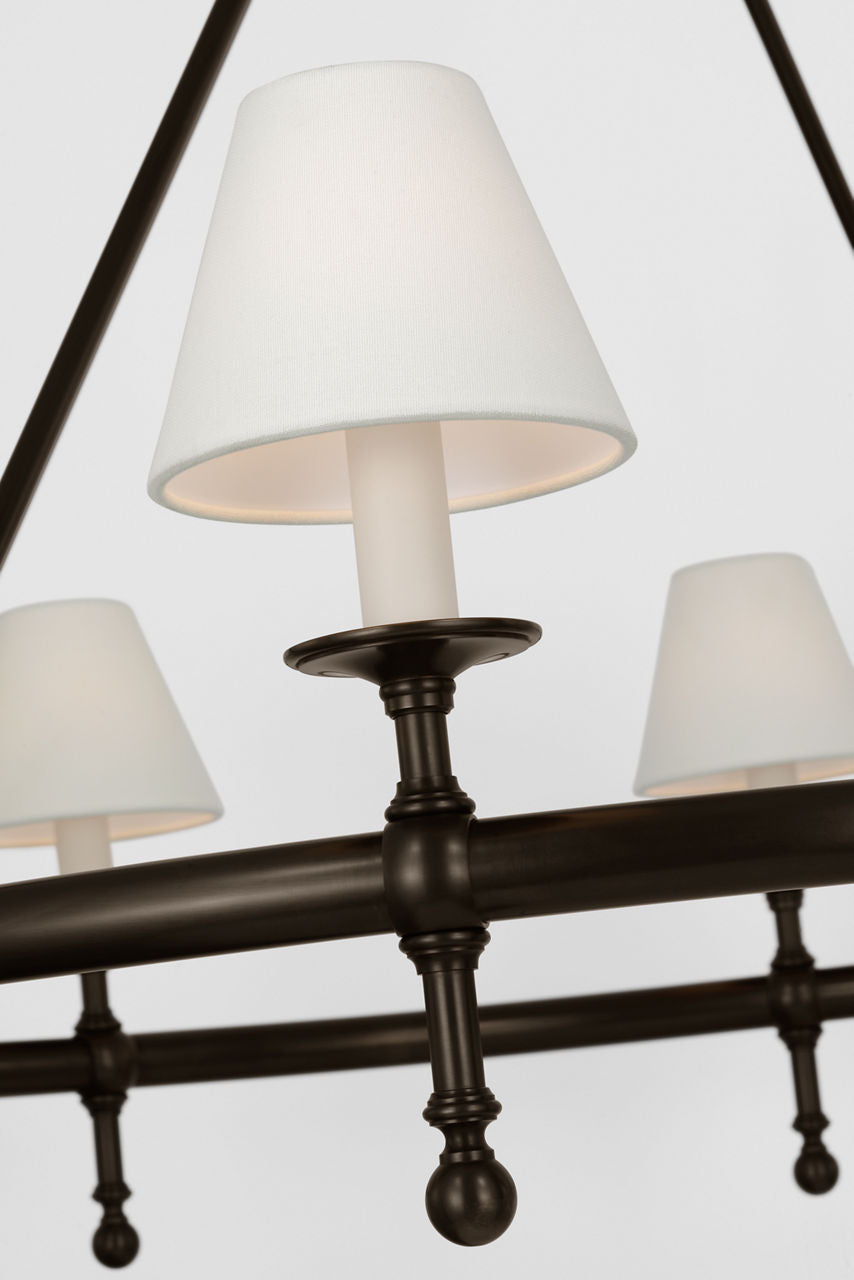 Classic 42" Ring Chandelier | Bronze | Linen Shades