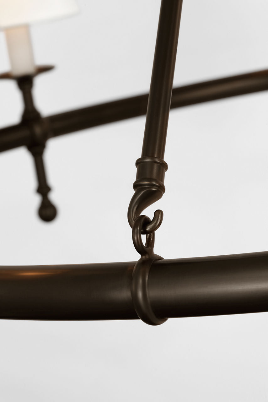 Classic 42" Ring Chandelier | Bronze | Linen Shades