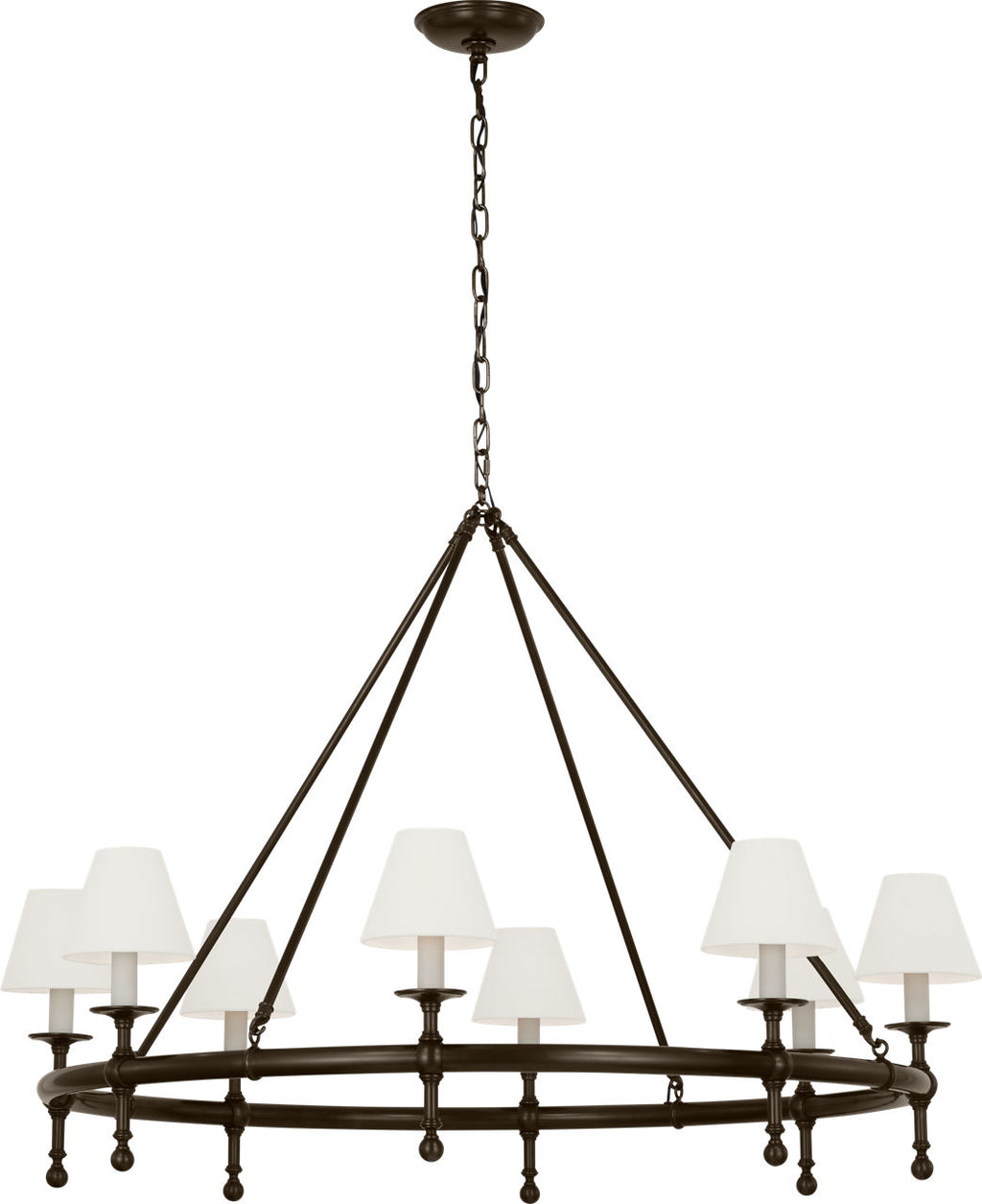 Classic 42" Ring Chandelier | Bronze | Linen Shades