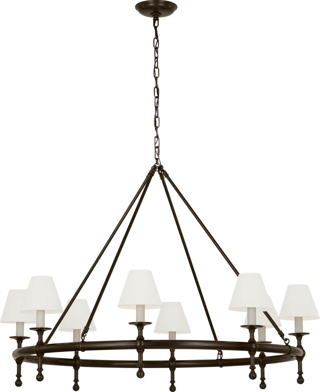 Classic 42" Ring Chandelier | Bronze | Linen Shades