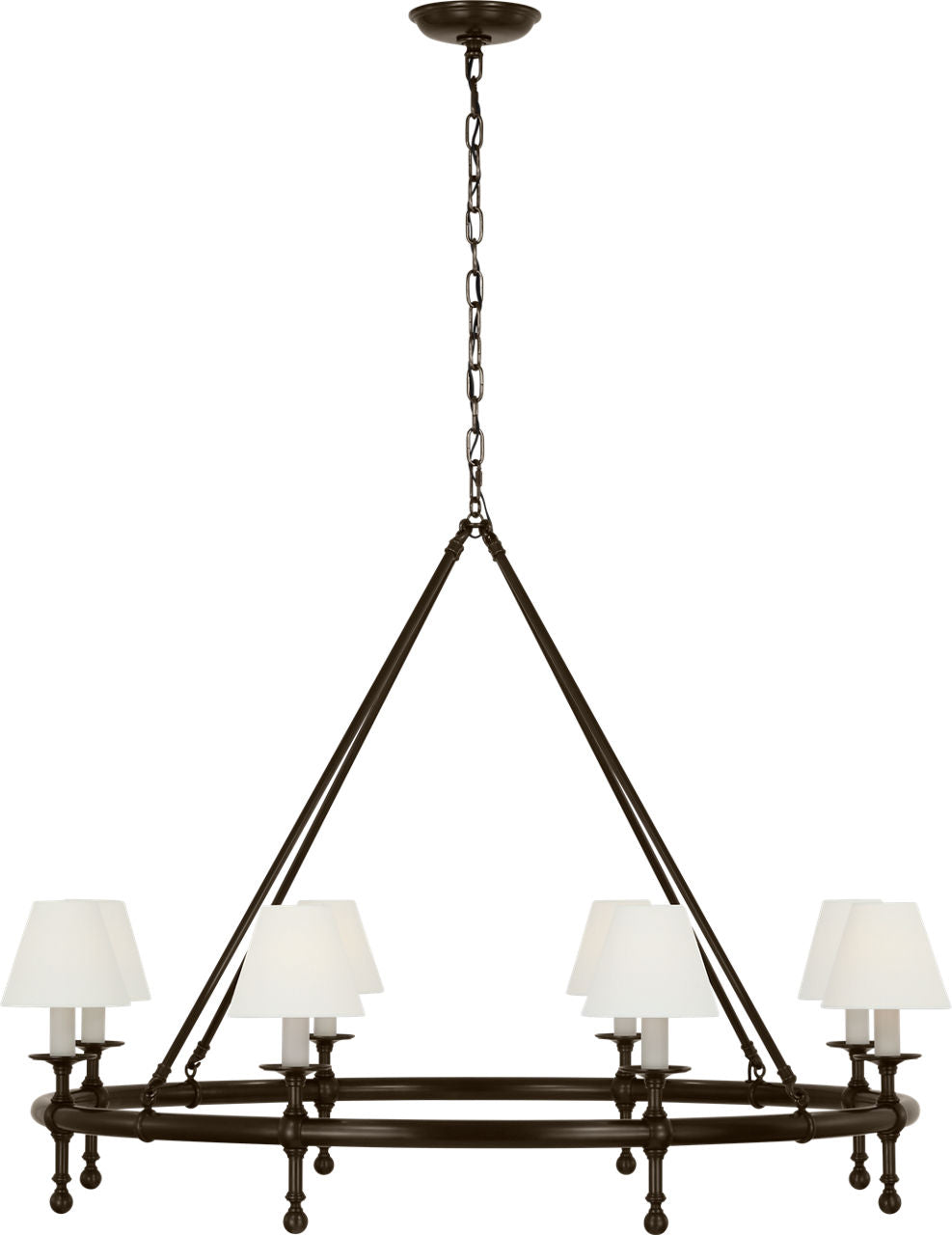 Classic 42" Ring Chandelier | Bronze | Linen Shades