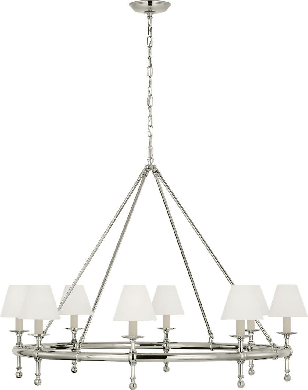 Classic 42" Ring Chandelier | Polished Nickel | Linen Shades