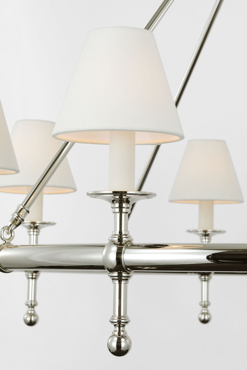 Classic 42" Ring Chandelier | Polished Nickel | Linen Shades