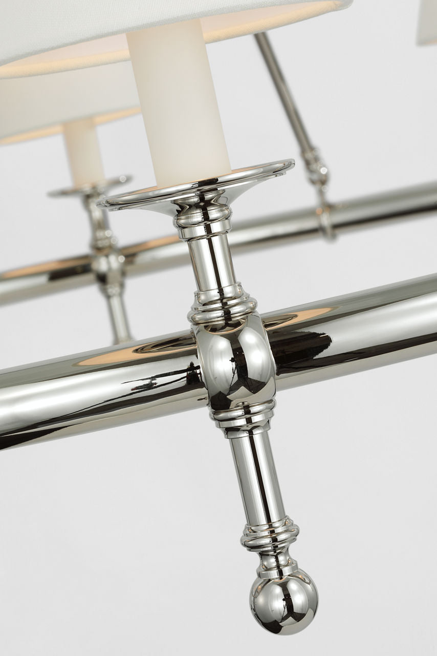 Classic 42" Ring Chandelier | Polished Nickel | Linen Shades