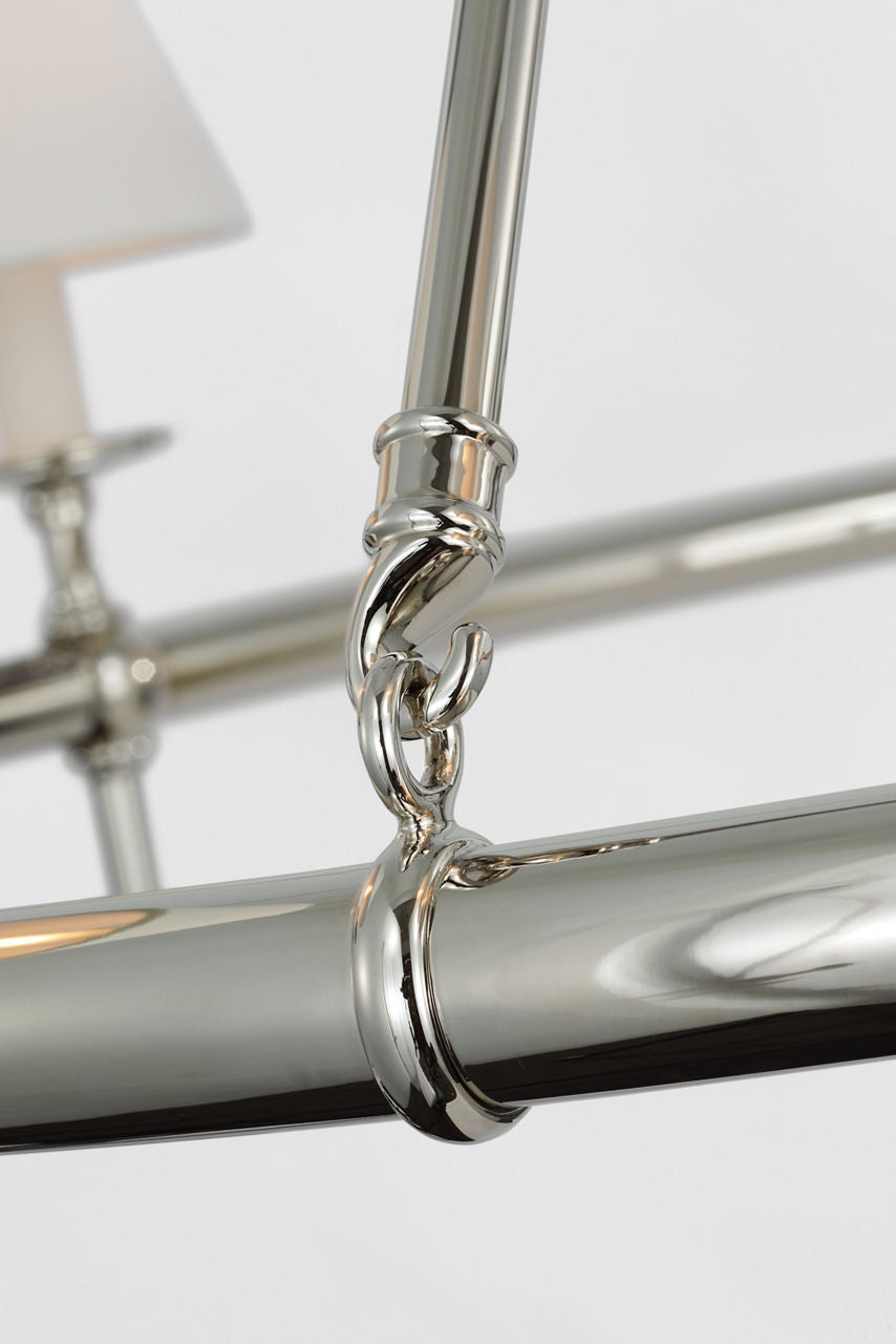Classic 42" Ring Chandelier | Polished Nickel | Linen Shades