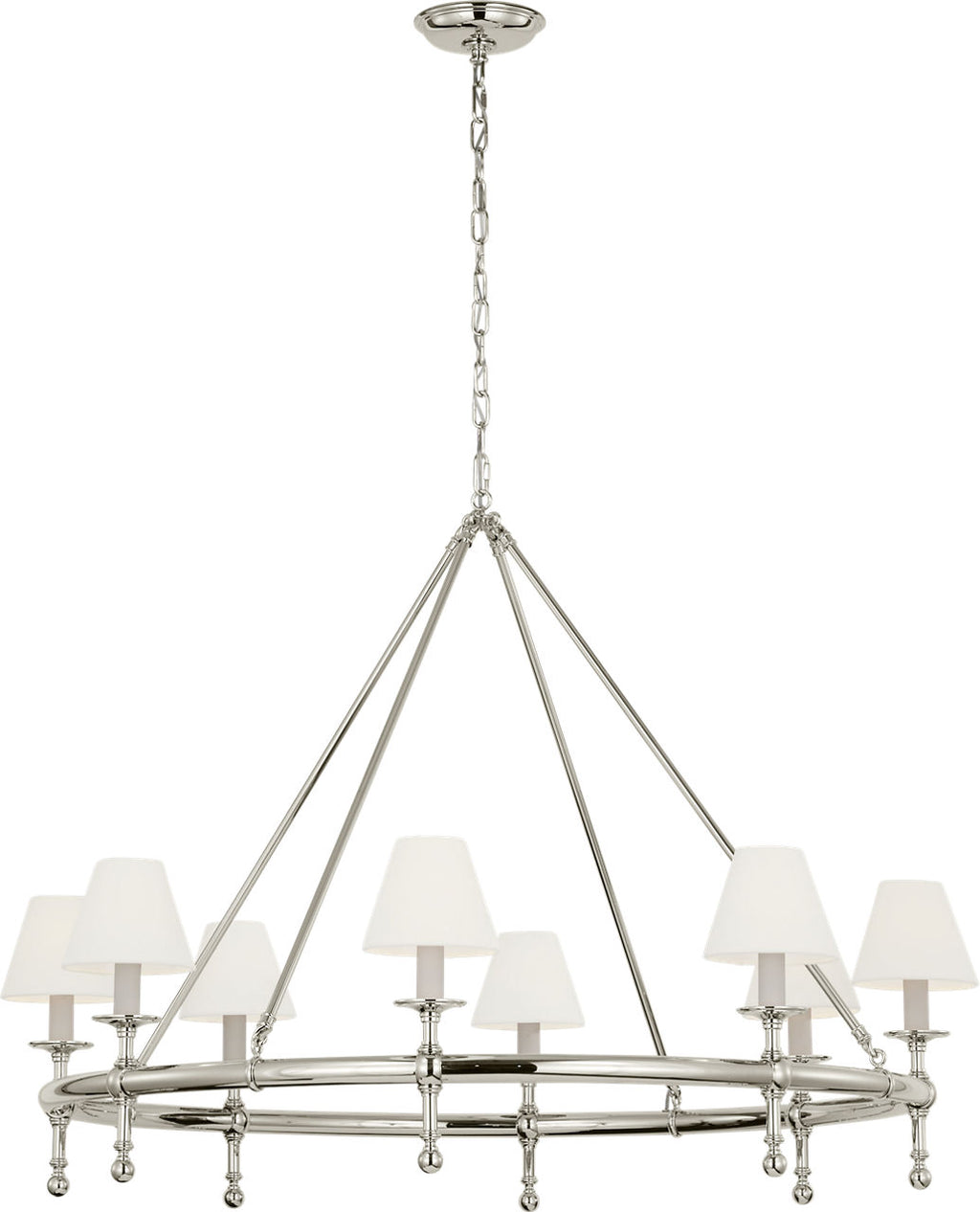 Classic 42" Ring Chandelier | Polished Nickel | Linen Shades