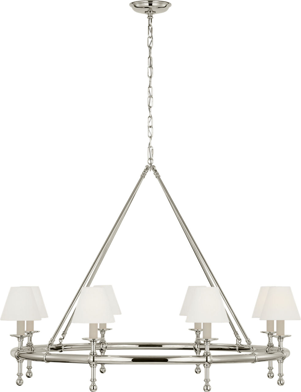 Classic 42" Ring Chandelier | Polished Nickel | Linen Shades