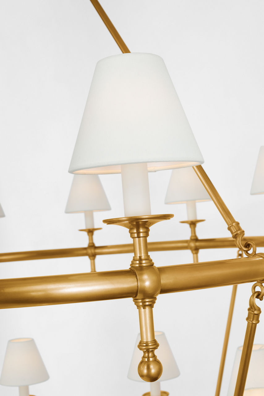 Classic 54" Two-Tier Ring Chandelier | Antique-Burnished Brass | Linen Shades