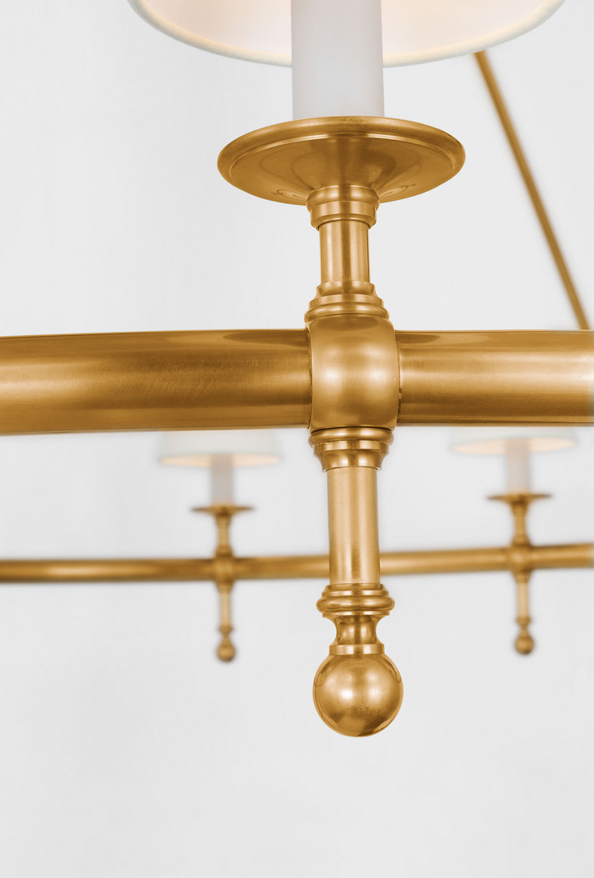 Classic 54" Two-Tier Ring Chandelier | Antique-Burnished Brass | Linen Shades