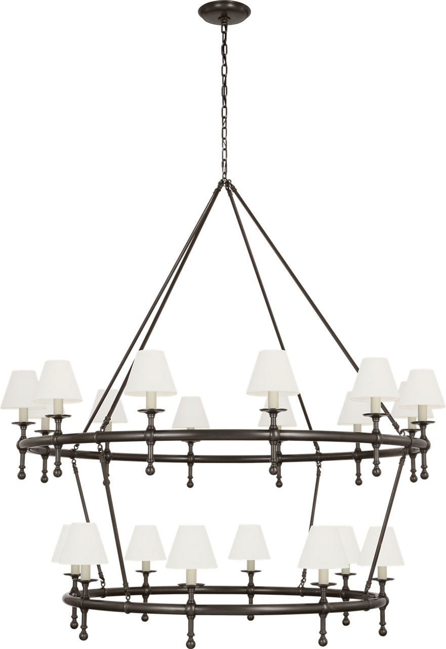 Classic 54" Two-Tier Ring Chandelier | Bronze | Linen Shades