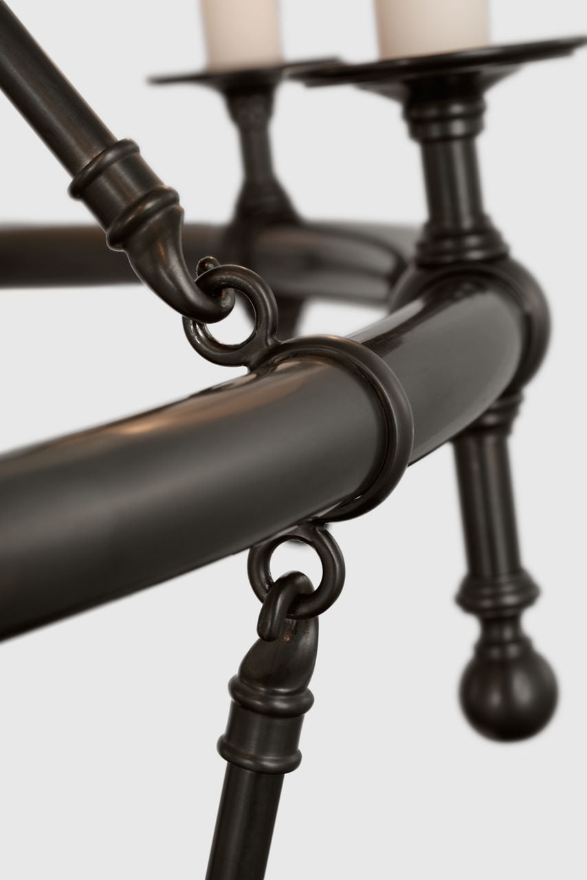 Classic 54" Two-Tier Ring Chandelier | Bronze | Linen Shades