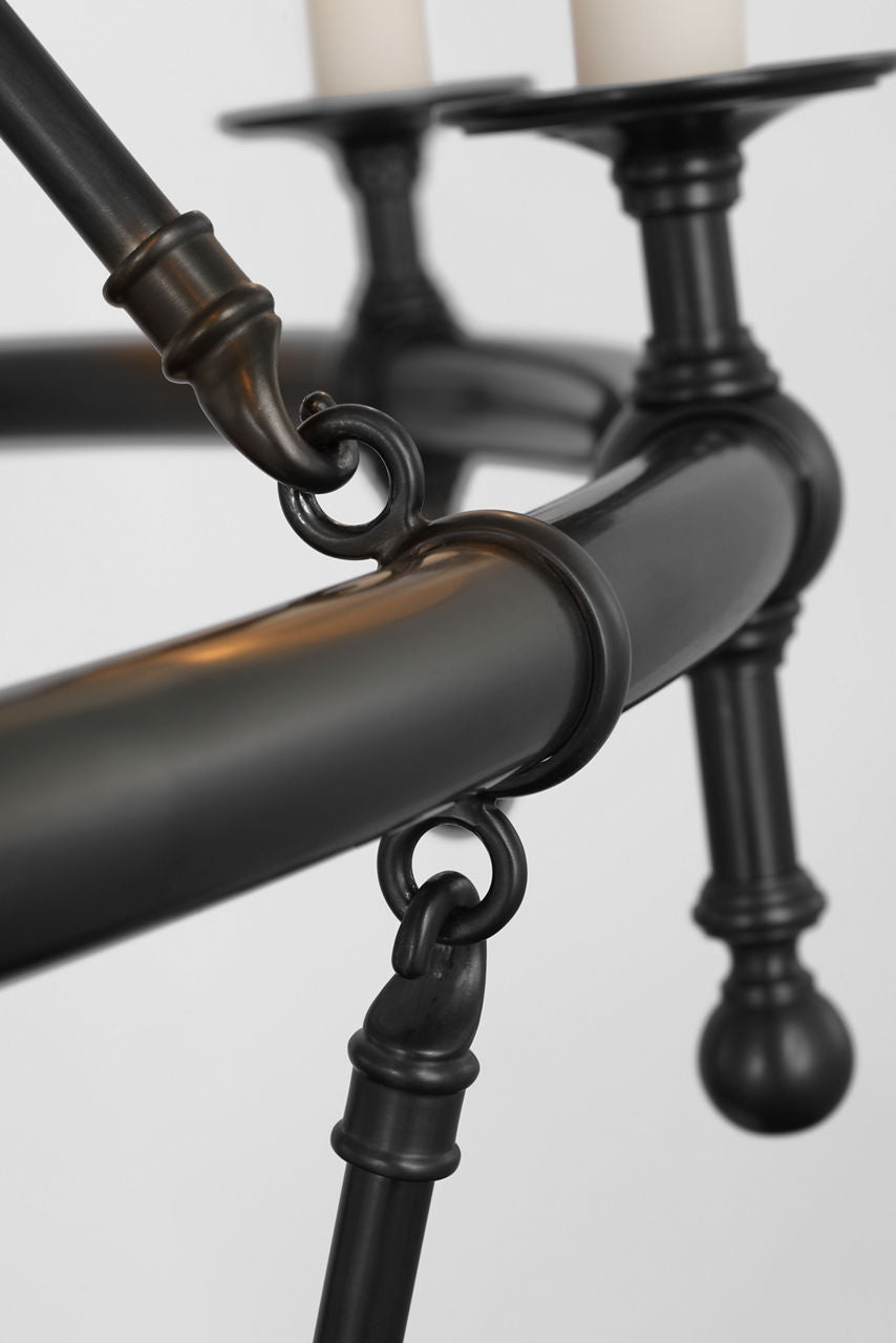Classic 54" Two-Tier Ring Chandelier | Bronze | Linen Shades