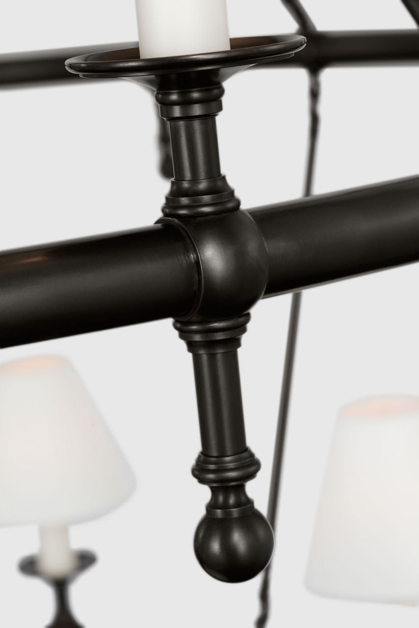 Classic 54" Two-Tier Ring Chandelier | Bronze | Linen Shades