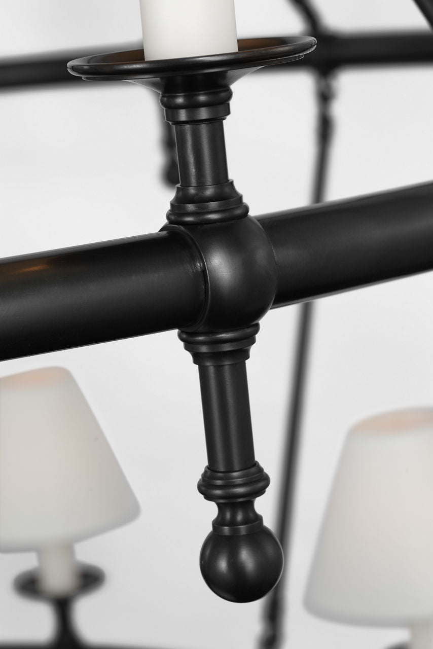 Classic 54" Two-Tier Ring Chandelier | Bronze | Linen Shades