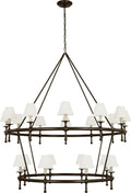 Classic 54" Two-Tier Ring Chandelier | Bronze | Linen Shades