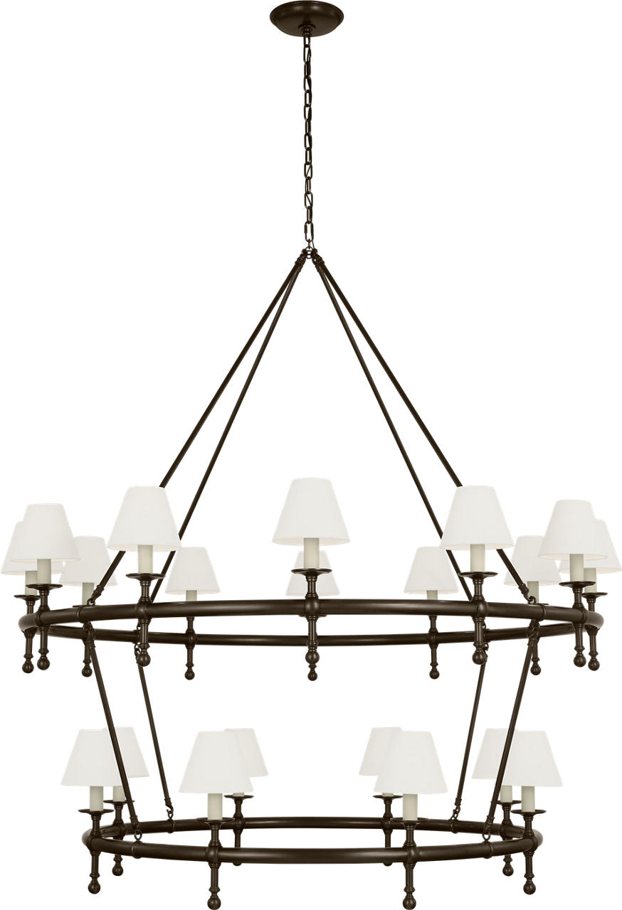 Classic 54" Two-Tier Ring Chandelier | Bronze | Linen Shades