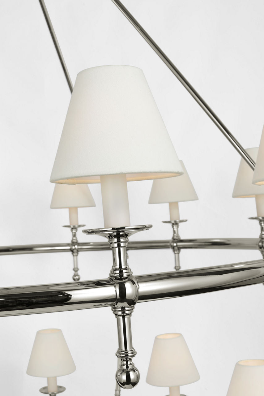 Classic 54" Two-Tier Ring Chandelier | Polished Nickel | Linen Shades