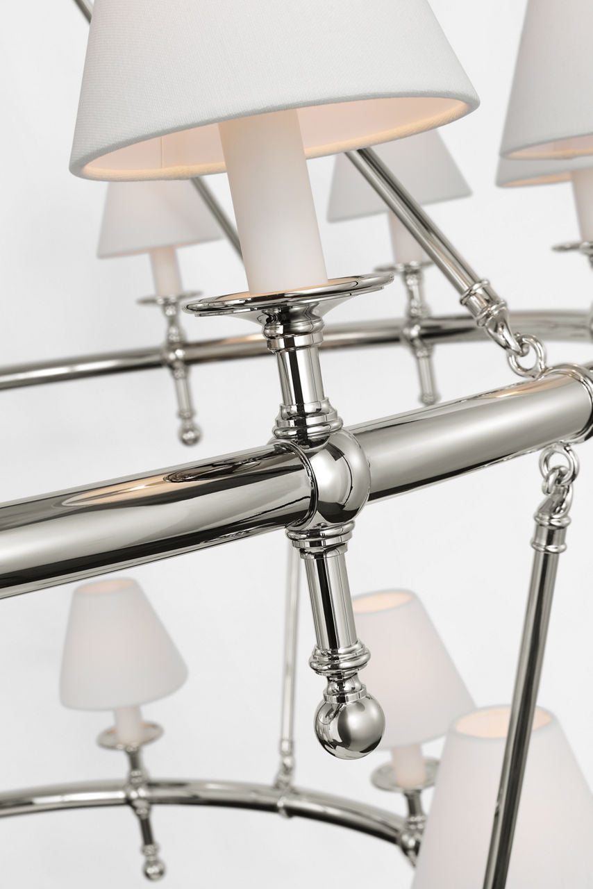 Classic 54" Two-Tier Ring Chandelier | Polished Nickel | Linen Shades