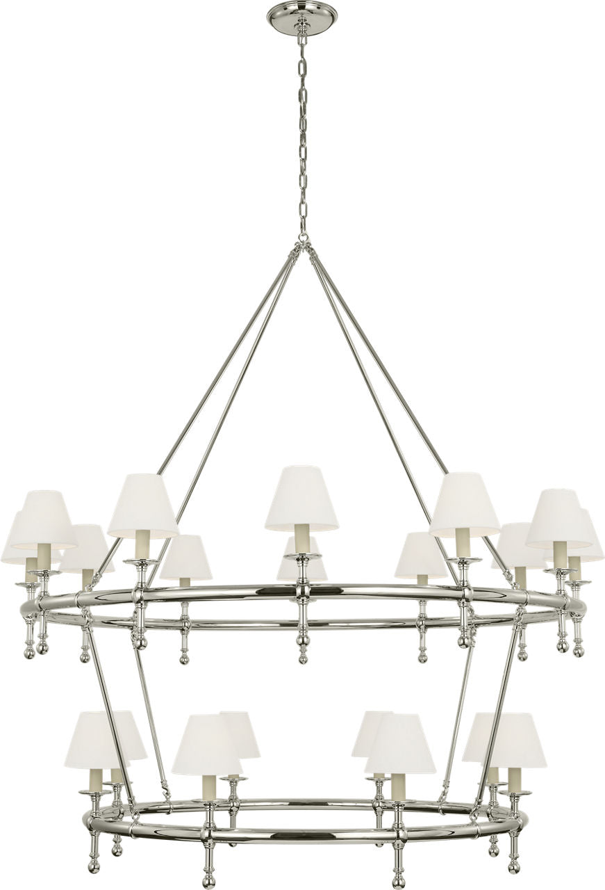 Classic 54" Two-Tier Ring Chandelier | Polished Nickel | Linen Shades
