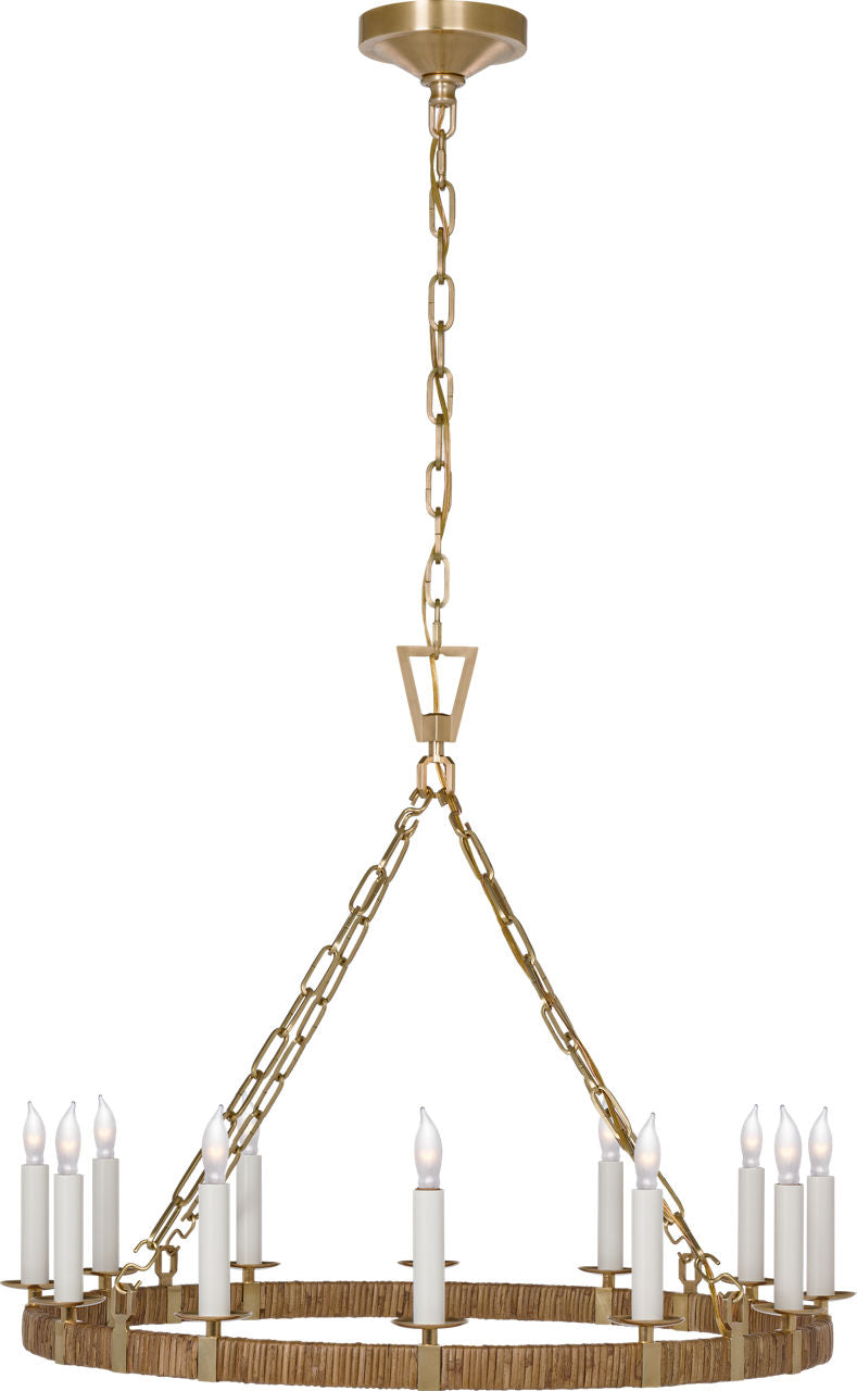 Darlana Medium Wrapped Ring Chandelier | Antique-Burnished Brass and Natural Rattan