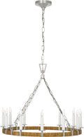 Darlana Medium Wrapped Ring Chandelier | Polished Nickel and Natural Rattan