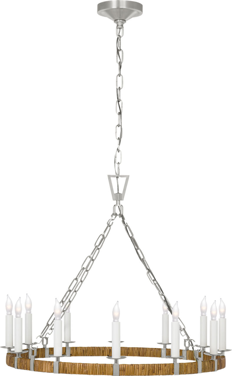 Darlana Medium Wrapped Ring Chandelier | Polished Nickel and Natural Rattan