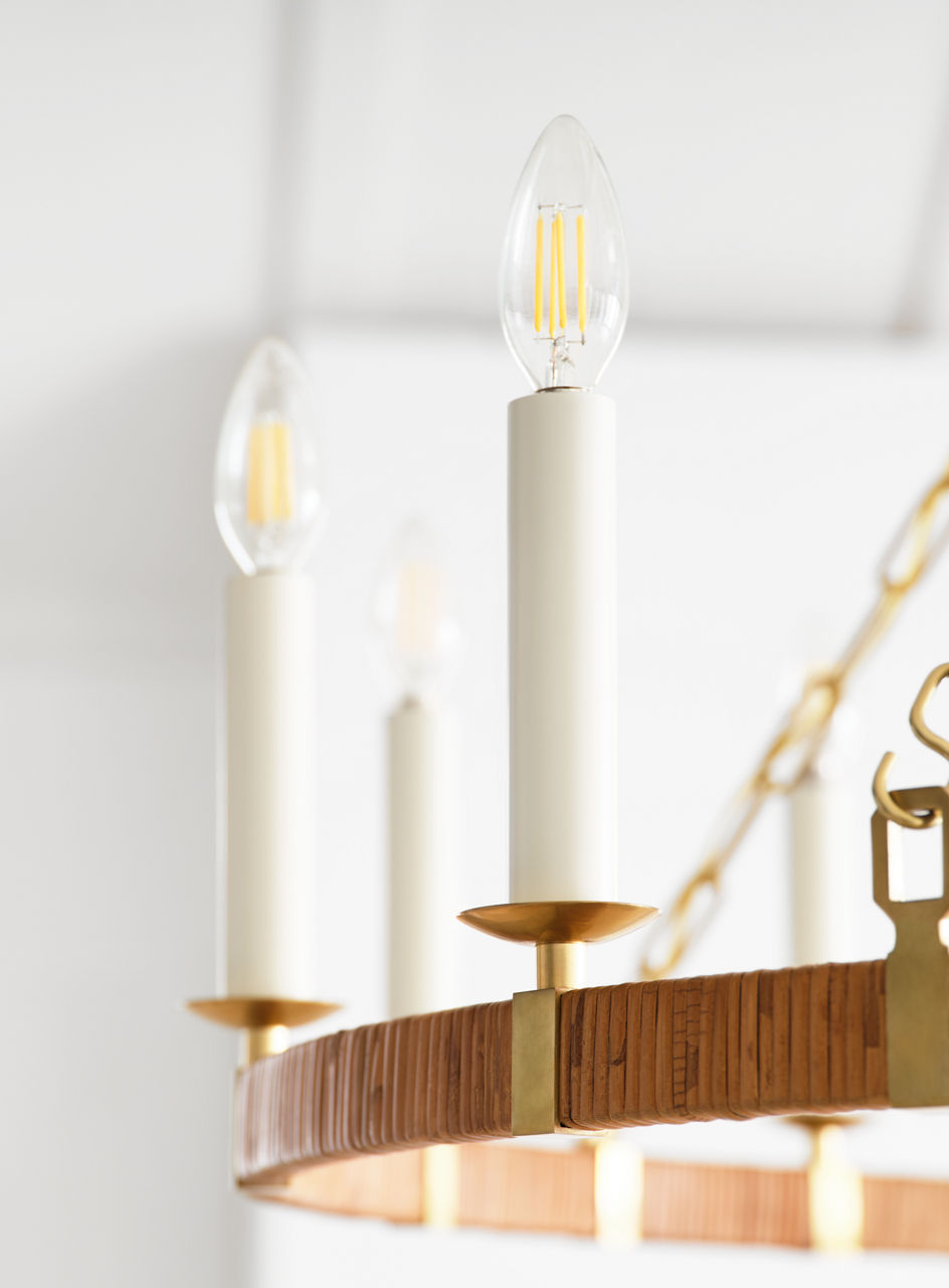 Darlana Large Wrapped Ring Chandelier | Antique-Burnished Brass and Natural Rattan