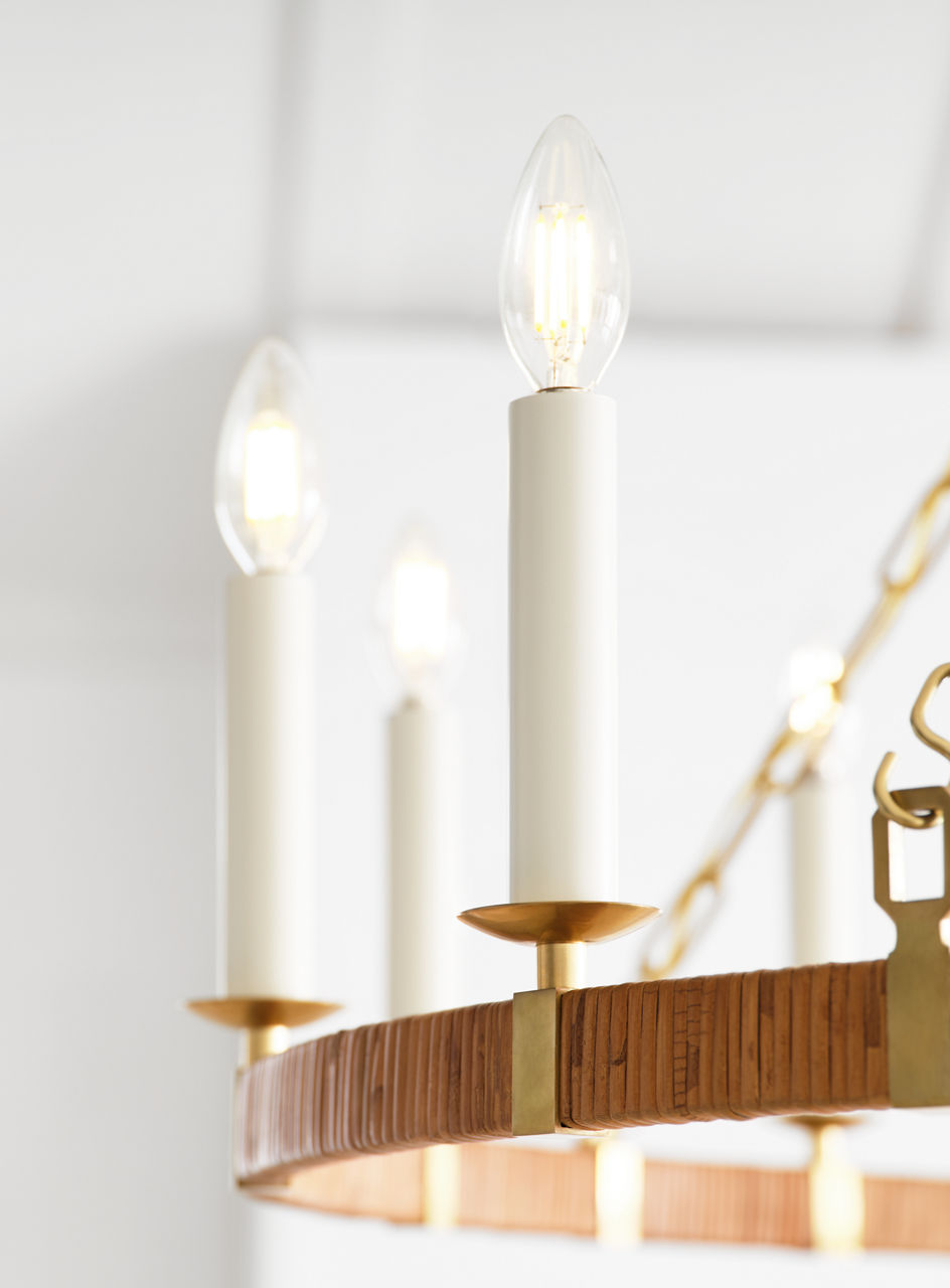 Darlana Large Wrapped Ring Chandelier | Antique-Burnished Brass and Natural Rattan