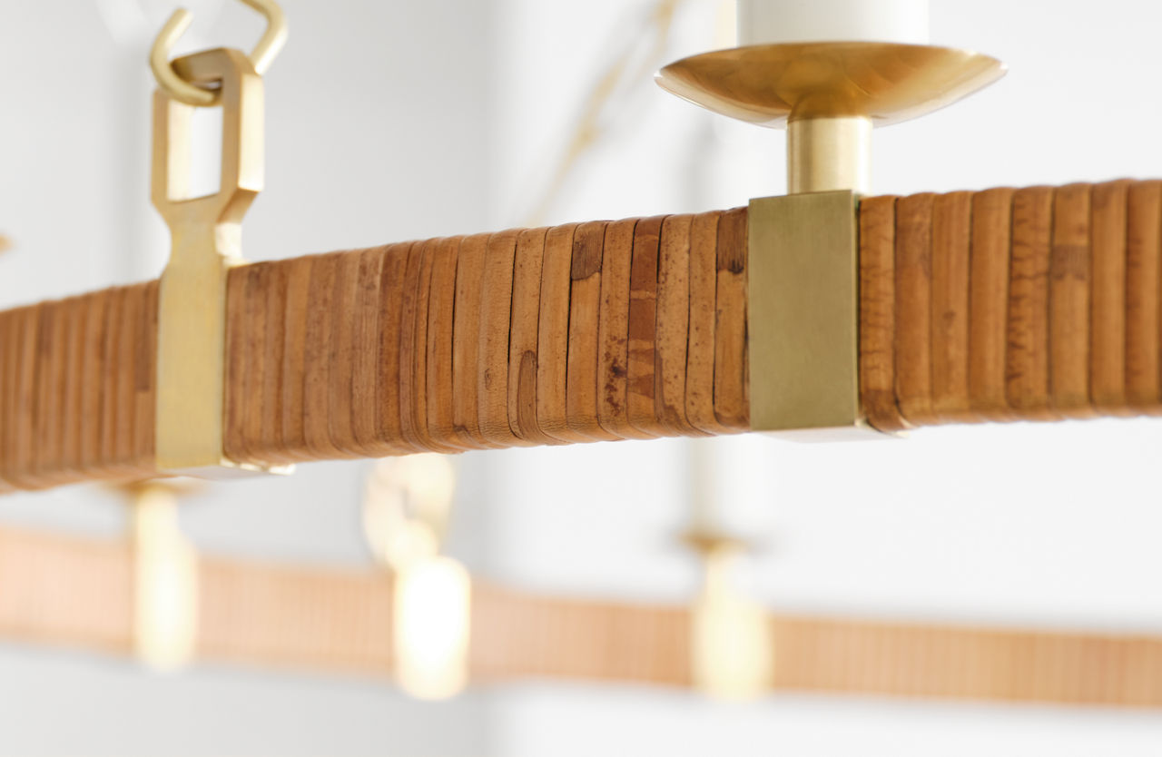 Darlana Large Wrapped Ring Chandelier | Antique-Burnished Brass and Natural Rattan