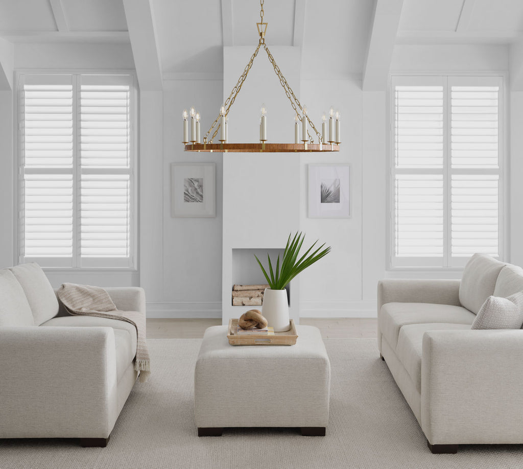 Darlana Large Wrapped Ring Chandelier | Antique-Burnished Brass and Natural Rattan