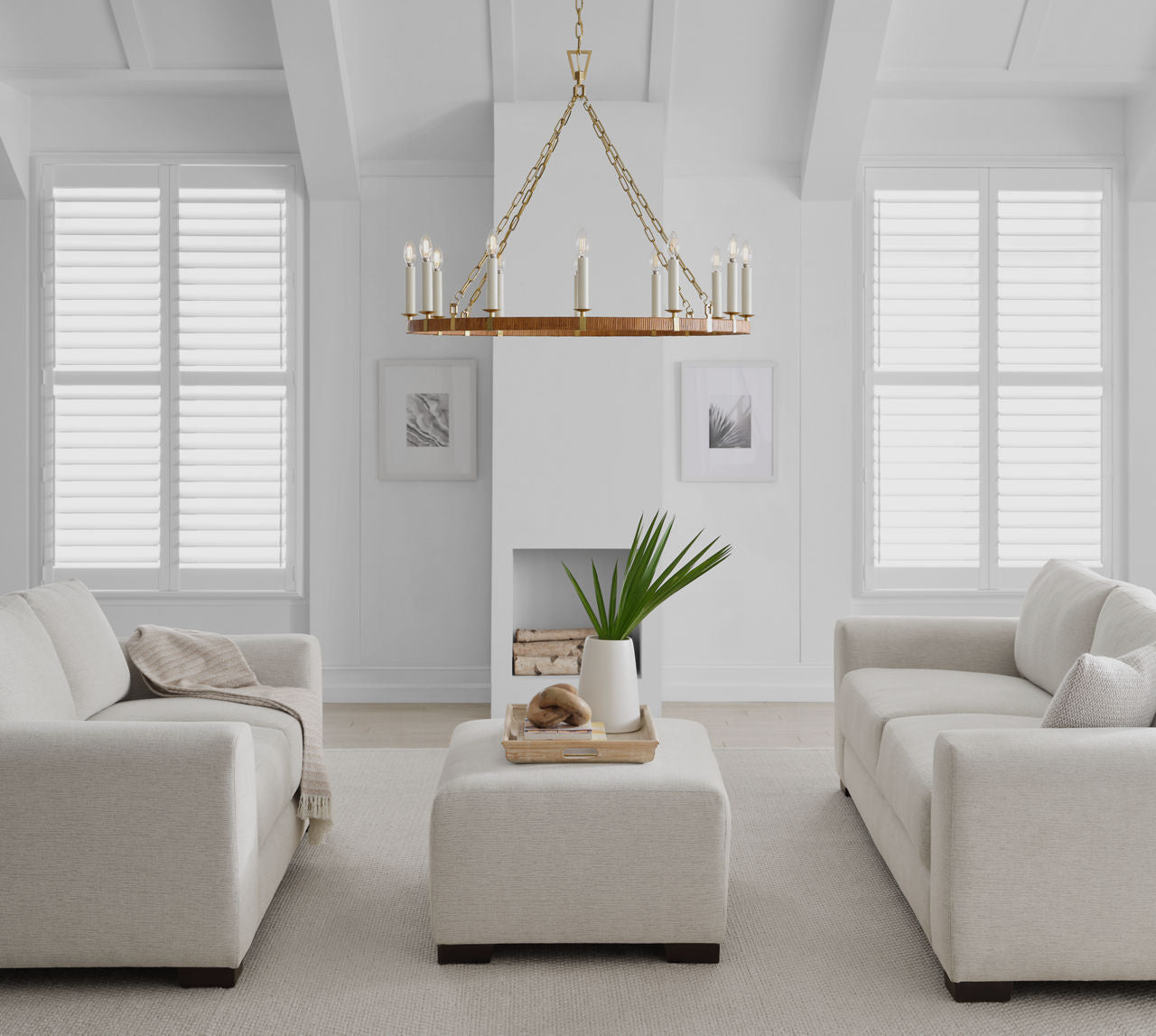 Darlana Large Wrapped Ring Chandelier | Antique-Burnished Brass and Natural Rattan