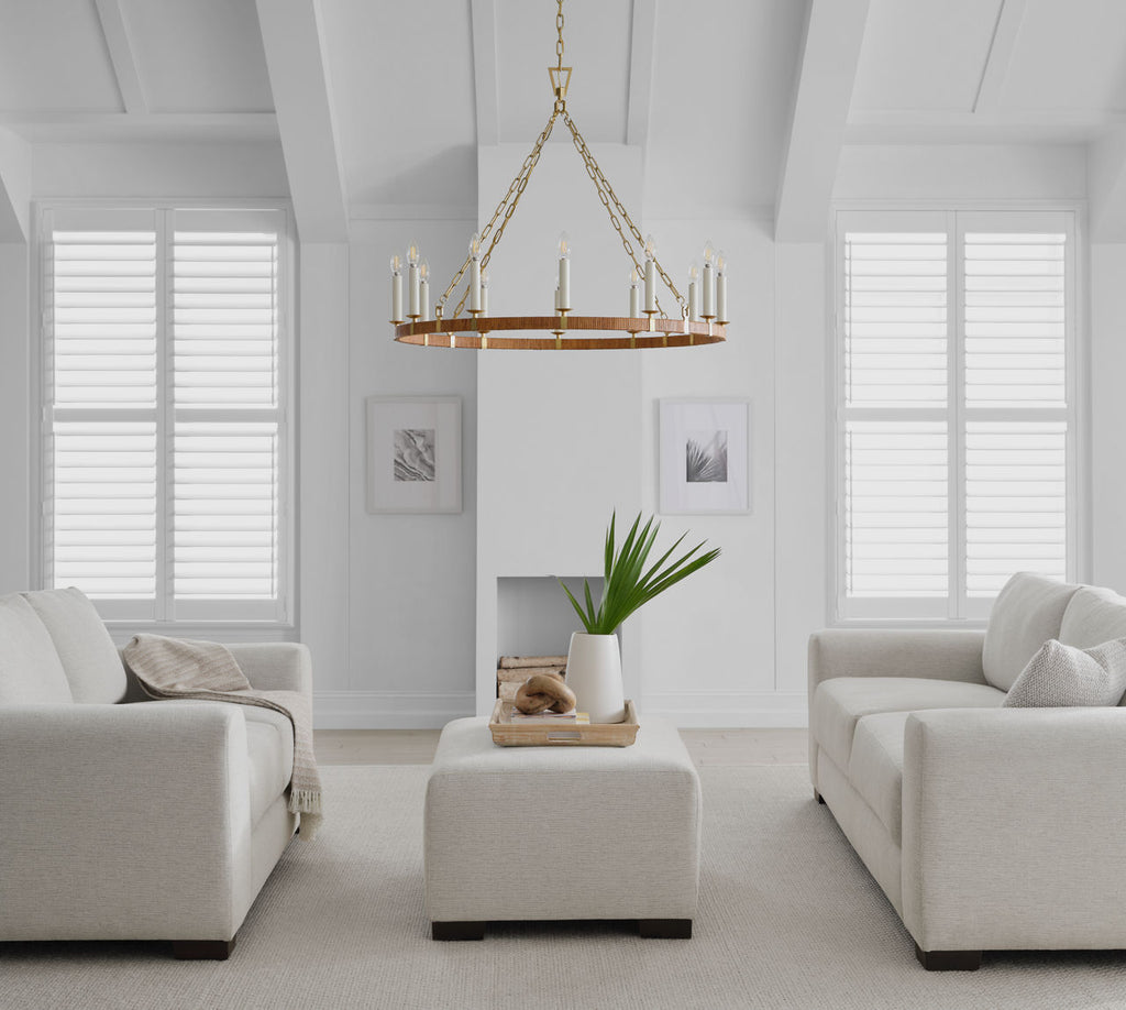 Darlana Large Wrapped Ring Chandelier | Antique-Burnished Brass and Natural Rattan