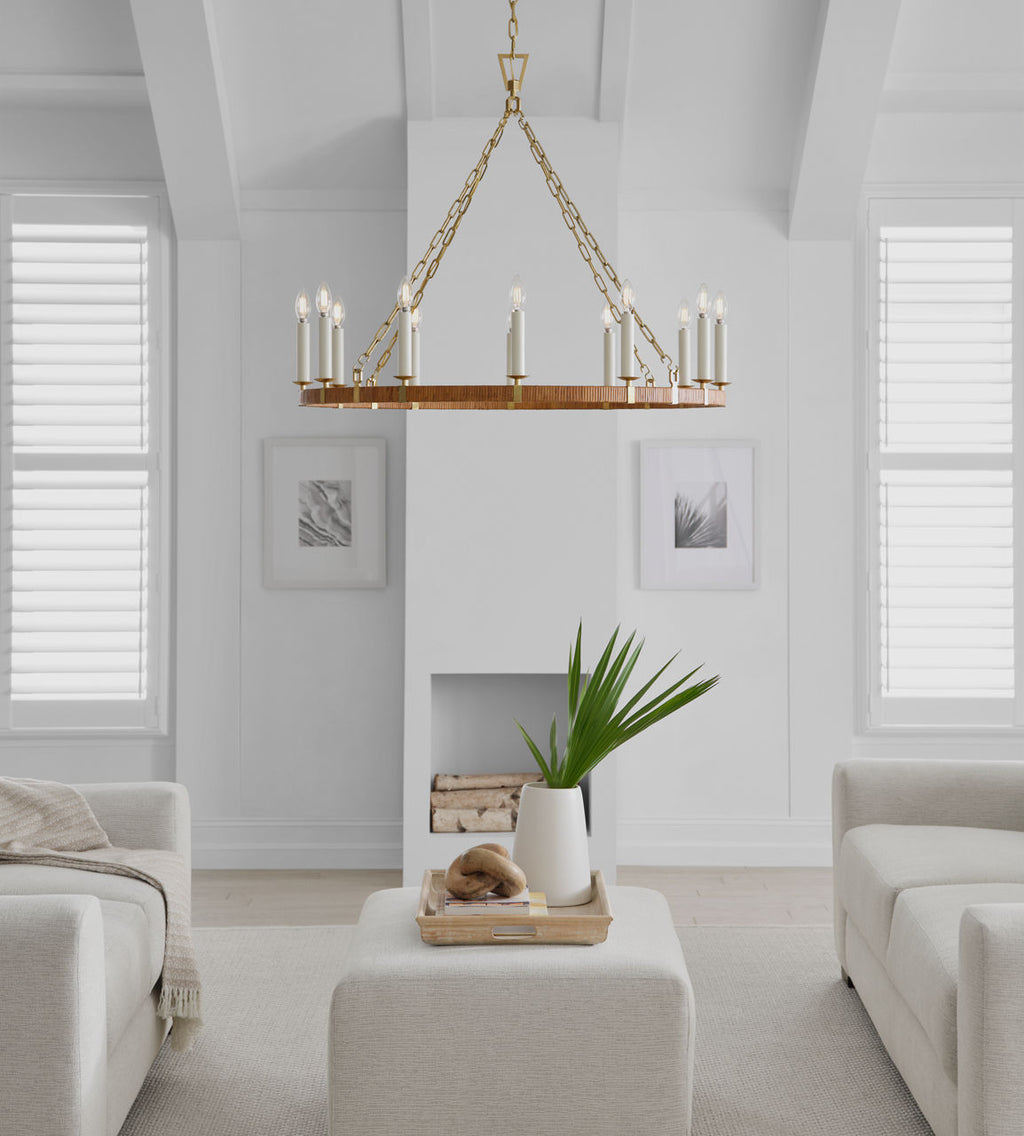 Darlana Large Wrapped Ring Chandelier | Antique-Burnished Brass and Natural Rattan